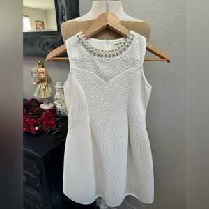 Monteau White Beaded Neckline Girls' Formal Dress